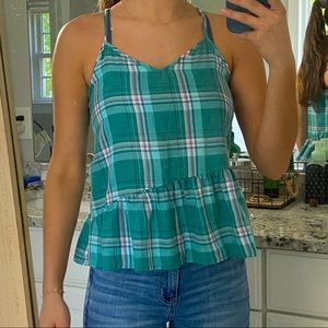 True Craft Peplum Strap Plaid Blouse Size Small